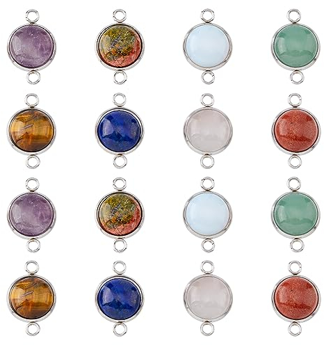 DICOSMETIC 16 Stück 8 Farben Naturstein Verbinder Anhänger 14mm Edelstahl 2-loch Charme Stein Schmuckverbinder Für die Herstellung von Halsketten und Armbändern, Bohrung: 2mm