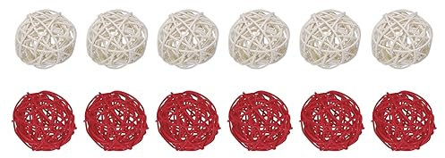 Uxcell Set of 12 Pcs Wicker Rattan Balls 2 Inch Rattan Decorative Balls for Centerpiece Bowls Vase Fillers Home Decor White,Red