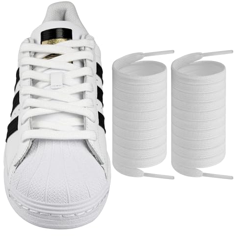 Endoto Cordones para Adidas Superstars Grand Court, Agujetas cordón de repuesto planos gruesos para zapatillas Shoelaces Laces (Blanco, 50 pulgadas)