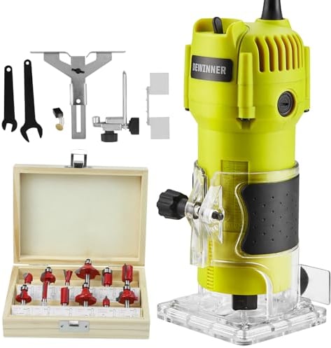 Dewinner Fresadora de Madera Rebajadora Eléctrica 710W 13000-33000RPM, Grabado Fresa Para Biselar,3 Alicates de 1/4'', 6 mm y 8 mm, 6 Velocidades Variables, Profesión de Laminadora Fresa con Rodam