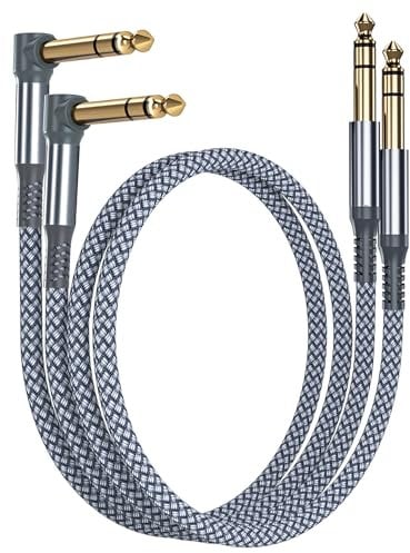 RUXELY Cable Instrumento 6.35mm TRS 1M 2-Pack,Lead Balanceado Audio Estéreo 1/4 Pulgadas Macho 6.3 Jack,Cord 6.35 para Guitarra Eléctrica,Bajo,Teclado,Mezclador,Amplificador Amp,Altavoz