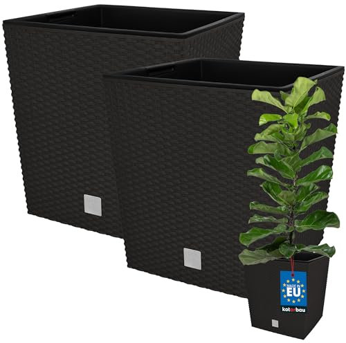 KOTARBAU® 2er Set Blumentöpfe 32 L Höhe: 32 cm Umbra Pflanzentopf aus Kunststoff Übertopf mit Innentopf Blumentopf Set wie Rattan Pflanzentopf Innen Außen