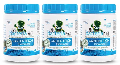 Mr.Bacteria No.3 Gartenteich Reiniger, Teichpflegemittel, Wasserklärer zu klar von grünem Wasser im Gartenteich, Schwimmteich, Fischteich 3 x 500g