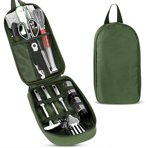 E EASTSTORM Camping Accessories Kitchen Utensil Set,12 Pcs Organizer Travel Kit with Multifunctional Cutlery,Silicone Spoon Spatula,Tongs,Waterproof Storage Bag,Equipment