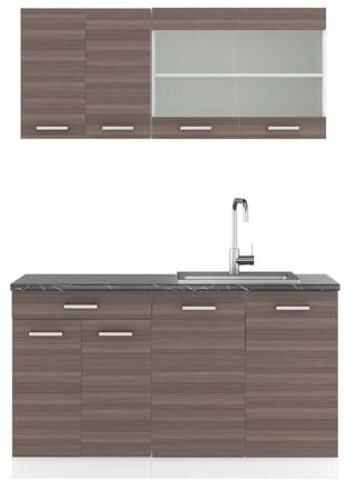 Vicco Singleküche R-Line, Küchenzeile Single, Edelgrau/Weiß, 140 cm, AP Anthrazit