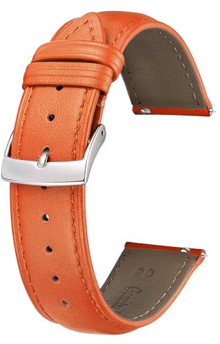 BINLUN Leder Uhrenarmband 22mm 21mm 20mm 19mm 18mm 16mm 14mm 12mm Mehrfarbige Uhrenarmbänder für Damen Herren Ersatz Schnellverschluss Lederarmband Uhren Armband(12mm,Orange)