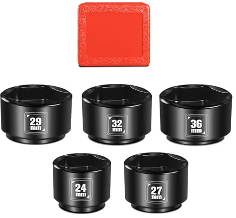 BLACKROBOT 5 Pieces 3/8” Drive Low Profile Oil Filter Socket Set, Metric Size 24mm, 27mm, 29mm, 32mm, 36mm, Chrome Vanadium Steel, 6 Point Design, Oil Filter Cap Remover and Installer Tool Set