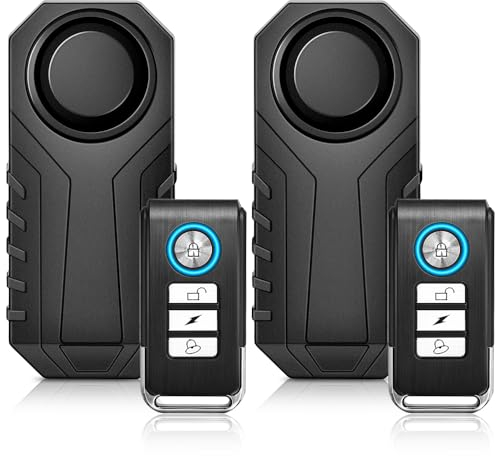 ZEXMTE Lot de 2 alarmes de vélo 113 dB avec télécommande antivol et vibration, étanche, pour moto, scooter, vélo électrique