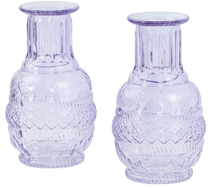 2er Set Vase Violett Transparent Glas Lila Dekovase Retro Blumenvase Tischdeko Glasvase Blumendeko
