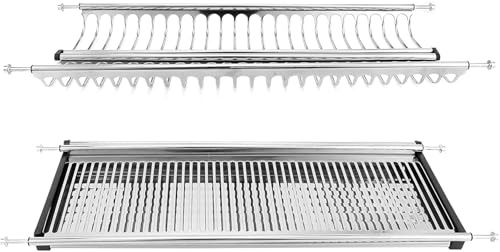 DACAN PROTECTION SCOLAPIATTI in acciaio inox 18/10 con vaschetta e portabicchieri 76 cm per pensile da 80 cm, griglia portapiatti, Elegante e Funzionale - Made in Italy