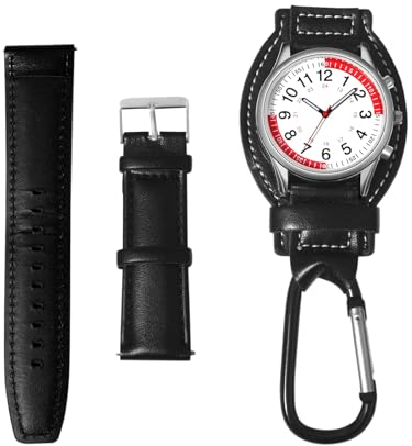 JewelryWe Karabineruhr Lederarmband Set für Herren: Steampunk Analog Quarz Karabiner Uhr Taschenuhr mit Pulsmesser Clip on Fob Uhr mit Echt Leder Uhrenarmband Schmuckset Ansteckuhr Armbanduhr Dual Use