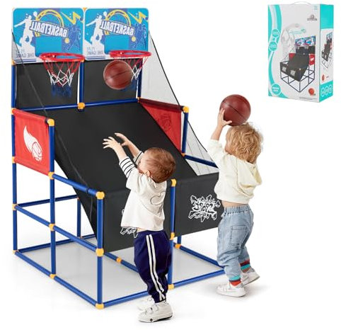 LIFEZEAL Basketball Arcade Spiel, Kinder Arcade Basketballkorb mit Ständer, Basketballspiel für 2 Spieler mit 2 Körben, 4 Bällen & Pumpe, Basketball Hoop für Jungen Mädchen
