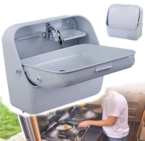 LSBHPPD Fregadero para RV, Fregadero Plegable Acero Inoxidable 304, Fregadero Plegable Montado En La Pared con Tapa, Grifo De Agua,para Bar, Caravana, Barco, RV, Cocina,White