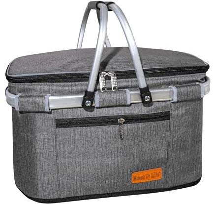 ABIUBIU Kühltasche Einkaufskorb Großer isolierter Kühlkorb Lunchtasche Bürowärmer Seitenstütze 2 Griffe Aufrechtes Aufstellen