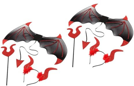 QUMIIRITY 2 Sätze Teufelsflügel Teufel Kostüm Teufelskostüm Für Party Halloween-Party-Cosplay Halloween-Teufel-Accessoire Haarband Aus Teufelshorn Teufels Haarreifen Dämonenhorn Rot Stoff