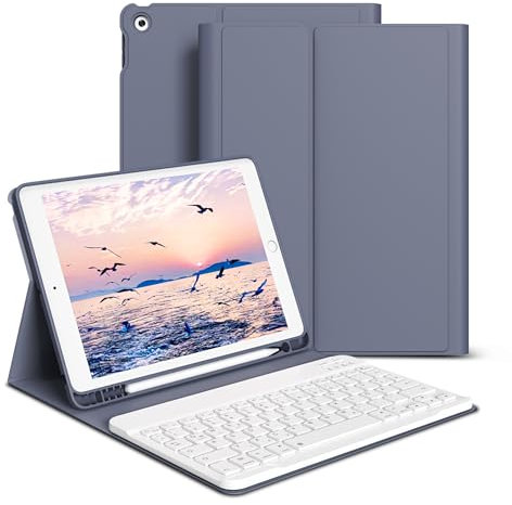 GKABXY Étui avec Clavier pour iPad 9ème Génération/iPad 8ème Génération/iPad 7ème Génération (2021/20202019) 10,2 Pouces Étui avec Porte-Crayon, Clavier Magnétique Amovible Bluetooth Violet