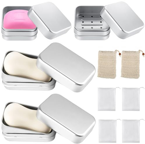 NINGYER 4 Pezzi Porta Shampoo Solido, con 6 Reti a Bolle Porta Sapone da Viaggio, Portasapone da Viaggio Acciaio Inox per Uso Domestico O Viaggio (Argento)