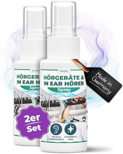 Qindoo Hörgerätespray entfernt Ohrenschmalz auch bei Kopfhörer, Headset oder In-Ear Ohrstöpsel, Hörgeräte Reinigung Spray, 30ml (2 Flaschen)