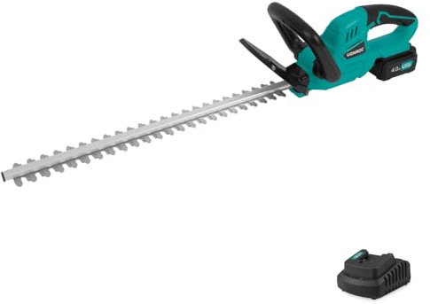 VONROC Taille-haie sans fil 20 V, lame 520 mm, batterie 4,0 Ah incluse, Softgrip, léger 1,98 kg, sécurité double poignée