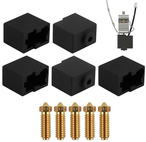 5 Stück 0,4 mm Nozzles and Silicone Base für Anycubic Kobra 3 Combo, 5 Messingdüsen und 5 Silikon-Socken Anycubic Kobra 3 Combo Zubehör, 3D Printer Parts, Barss Nozzle Set für Anycubic Kobra S1 Combo