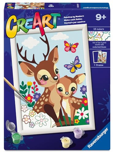 Ravensburger CreArt: Adorable Fawn — Malen mit Zahlen für Kinder ab 9 Jahren, Malset mit Brettern, Rahmen, Pinsel und Farben im Lieferumfang enthalten, 25 x 18,30 cm, Geschenkideen