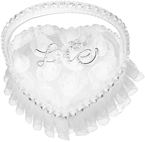 VICASKY Ringkissen Hochzeit Standesamt Wedding Decoration Aus Spitze Herz Burgunderrotes Mädchen Kleines Weißes Geformt Junge Ringfrauen Dekorationszubehör Mini Gold Handhaben Abs Braut Satin
