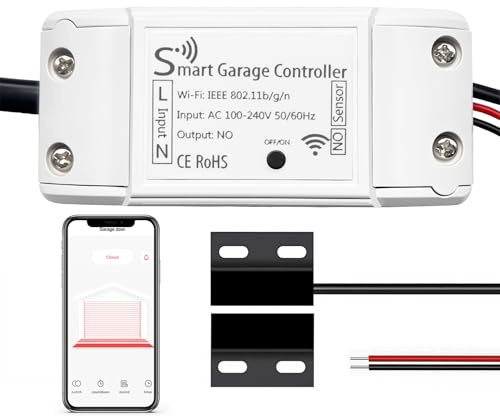 Abridor inteligente de puerta de garaje, mando a distancia universal WiFi para puerta de garaje con control de aplicación para smartphone, alerta de apertura de puerta izquierda, compatible con iOS