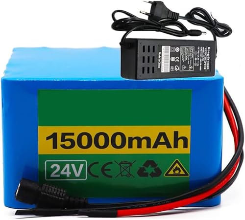 Batteria Per Bici Elettrica 24V 15Ah, 25.2V 6S5P E-Bike Battery Pack, Scooter Elettrico Batteria Per 50W-300W Motore Elettrico, Con BMS A E Caricabatteria 24V 15AH,T