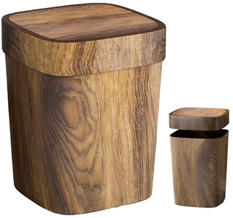 Générique Poubelle en Bois pour Salle de Bain | Bac À Déchets Rectangulaire Pour Salle De Bain | 12L Anti-Odeurs Avec Couvercle Battant Pour Appartement Chambre Cuisine