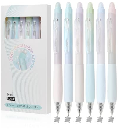 Solati Erasable Pens, 6 Pack Fine Point 0.5mm Black Erasable Gel Pens