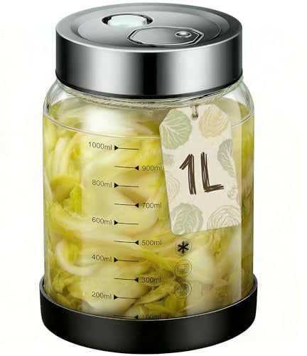 Tarro de fermentación con tapa – Tarro de fermentación de 1 l para hervir, apto para kéfir con válvula de fermentación, vaso de fermentación de chucrut, recipiente para kimchi para pepino/chucrut