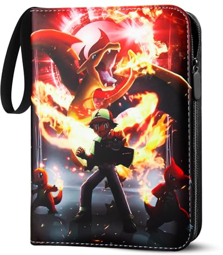 Karten Sammelalbum for Pokemon - 50 Doppelseitig 400 Karten Kapazität Album | Sammelkarten Ordner,4 Taschen/Seite,Wasserdicht,PU-Leder, mit Reißverschluss,perfekt für Sammler