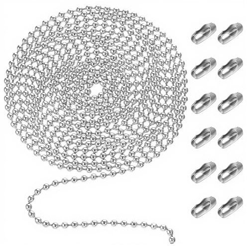 10 Feet/3 Meter Beaded Ball Chain 4.5mm Dog Tag Chain with 12PCS Connectors Stainless Steel Bead Pull Chains Extension for Window Blind Vertical Window Roller Chains Plumbing and Equipment Labeling