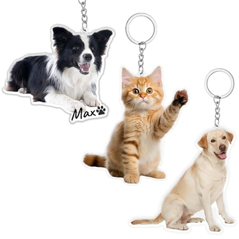 Iwe Personalisierter Acryl-Hundeschlüsselanhänger mit Foto Individueller Haustier-Gedenk-Schlüsselanhänger Maßgeschneiderte Schlüsselanhänger für mehrere Haustiere Geschenk für Tierliebhaber