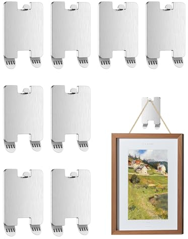 Ninnyi Picture Hooks No Nails, 8 Pcs Stainless Steel Adhesive Pictures Hangers for Hanging Pictures, Frames, Wall Art, Home Decor