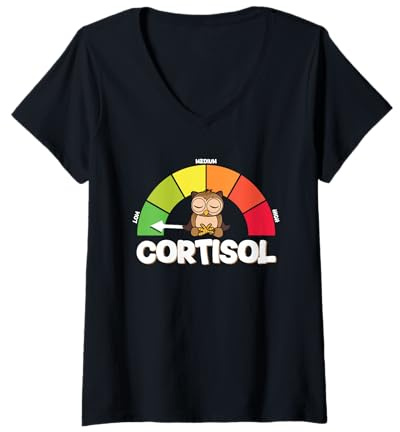 Damen Cortisol Niedrig Messgerät Lustig Eule Yoga Spruch T-Shirt mit V-Ausschnitt