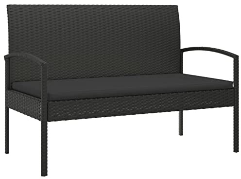 Foknhdi Gartenbank mit Sitzkissen Schwarz 105 cm Poly Rattan, pulverbeschichteter Stahlrahmen, Rückenlehne & Armlehnen, Modernes Design, Robust und Langlebig für Balkon Terrasse Garten