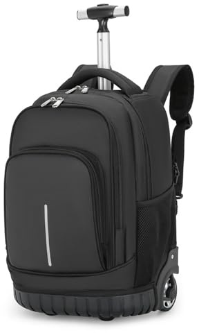 Trolley Bag Rucksack Business Rolling 18 Zoll Laptop Rucksack mit Rädern Handgepäck Groß Rucksack Laptoptasche Rollkoffer für Herren Damen Wasserdichte Aktenkoffer für Reisen Männer Frauen (Schwarz)