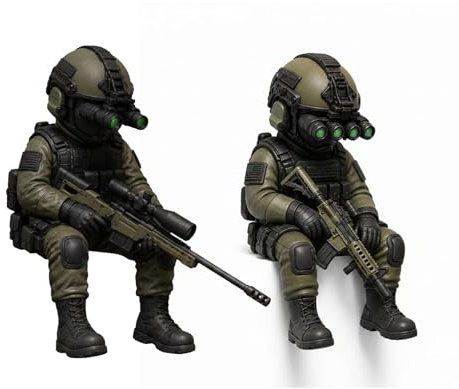 Introti Tactical Mini Soldier Figurine, Realistic Special Forces Sniper Statue, Army Desk Ornament for Gaming Setup, Military Collectible Gift for Veterans, Men, Office Decor