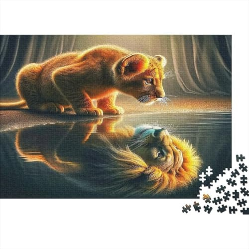 Mutiger Löwenjunge 1000 Teile Puzzle für Erwachsene Papier Lion Spiegelbild Kunst Puzzle Spiel Familienspiel Entspannung Konzentration Wohndekoration Geschenk 52x38cm/1000pcs