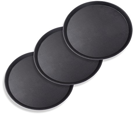 Schramm® 3 Piezas Gastro Tray 35x2cm Redondo Negro 3-Pack con Revestimiento Antideslizante Borde Alto Bandeja de Camarero Bandeja de Camarero Gastro Tray