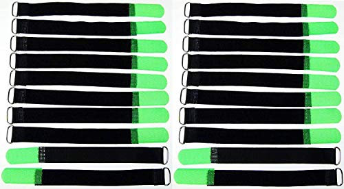 20x 20 cm x 20 mm wiederverschließbare Klett-Kabelbinder NEON GRÜN mit Metall-Öse - Kabel-Klettband 200 mm wiederverwendbar