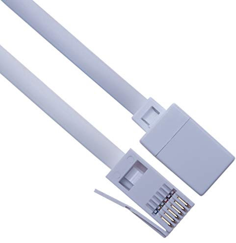 10m BT Telephone Extension Cable Lead Full 6 Wire Male Plug to Female Socket for Office & Home Broadband Cord Compatible with Telephone, Fax, Handset, Modem (White)