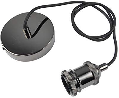 SHINY STAR Vintage Pendant Light Fitting, Modern Retro Industrial Style E27 Black Chrome Lamp Holder Black Chrome Ceiling Rose, Black Braided Flex Cable-KIT02BNK