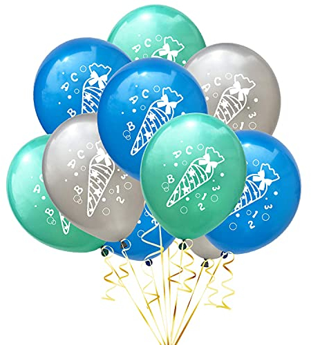 Oblique Unique® 10 Luftballons mit Zuckertüte ABC 123 Motiv für Schuleinführung Einschulung Schulanfang Schulstart Deko Ballons Farbmix Jungs