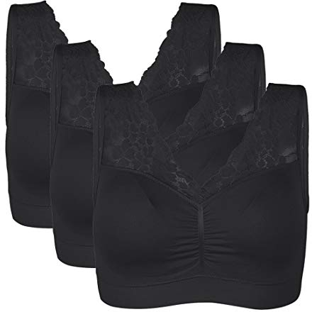 Vertvie Womens Strech Ohne Buegel Push up Yoga Sports BH Bra Top Set Fuer Fitnesstraining Polsterung 3er Pack(3 Schwarz,XXL)