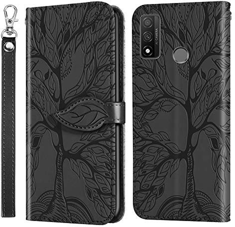 IMEIKONST Coque Compatible avec Huawei P Smart 2020, Flip Étui PU Cuir [Porte-Cartes de Crédit] Portefeuille [Magnétique] Étui à Rabat Housse Coque pour Huawei P Smart 2020. Tree Black RXZ