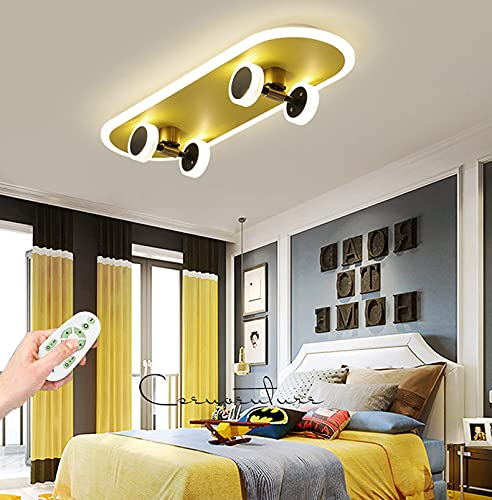 Kinderzimmer Deckenleuchte LED Cartoon Deckenlampe Junge Mädchen Deckenlicht Gold Skateboard Kronleuchter Schlafzimmer Wohnzimmer Kindergarten Beleuchtung Deko Dimmbar Fernbedienung 32W Acryl,A …