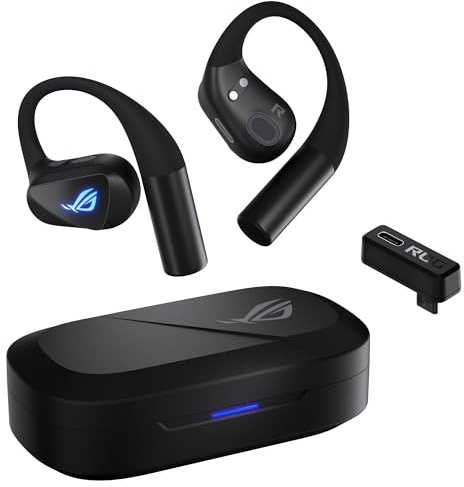 ASUS ROG Cetra Open Wireless Gaming Earbuds Kopfhörer | Dual-Mode-Bluetooth, ROG SpeedNova 2,4-GHz, offenes Ohrdesign, abnehmbares Nackenband, Quad-Mic mit AI Noise Cancellation