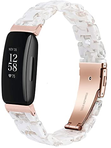Wongeto Armband aus Kunstharz, kompatibel mit Fitbit Inspire 2 & Inspire HR Uhrenarmbändern für Frauen (weiße Blume)
